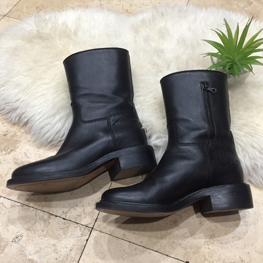 Chanel leathermoto boots- too small so only wore few times SIZE 36